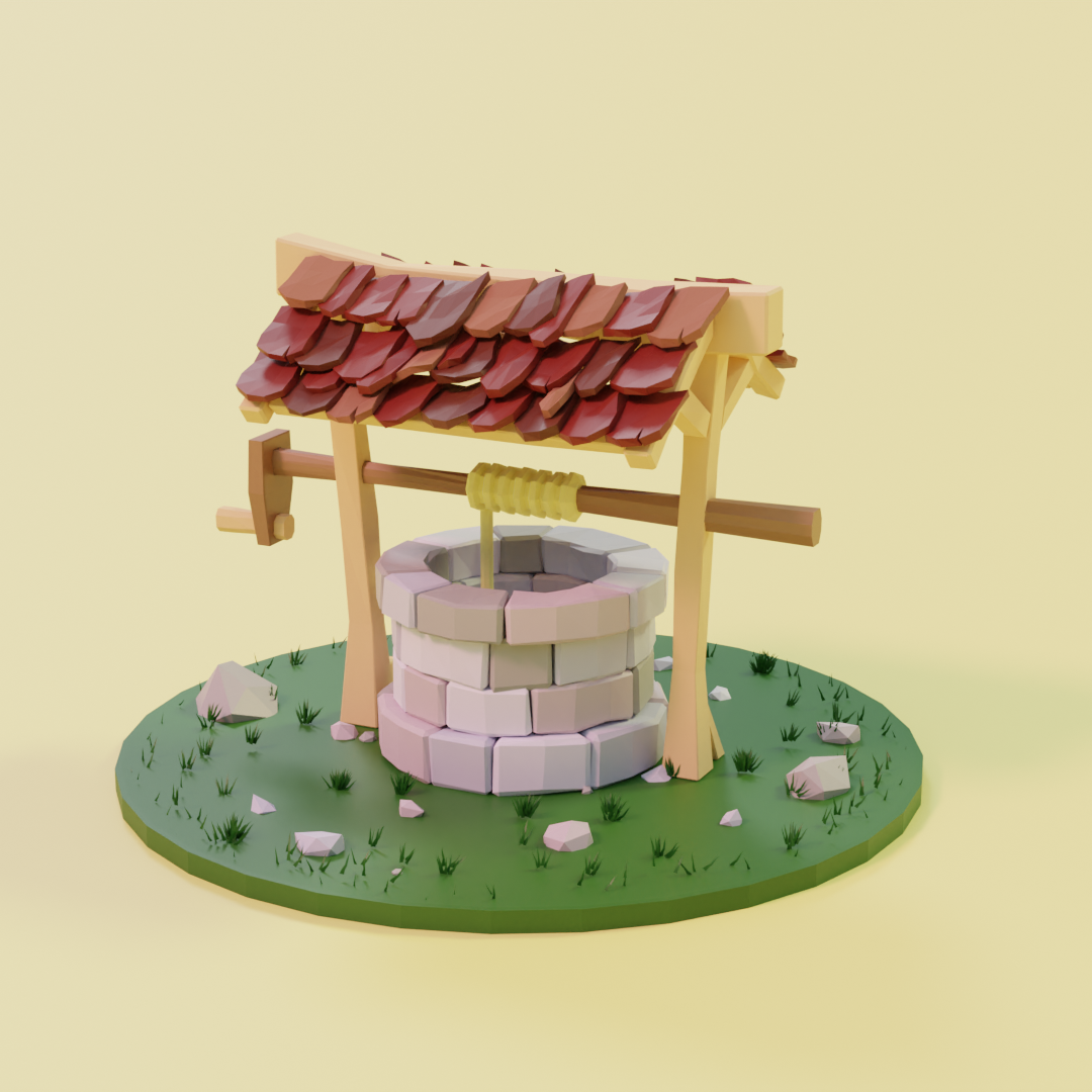A low poly well modeled with Blender 3D